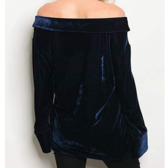 REGALIA OFF THE SHOULDER VELVET TOP (NAVY) - Picture 3 of 4